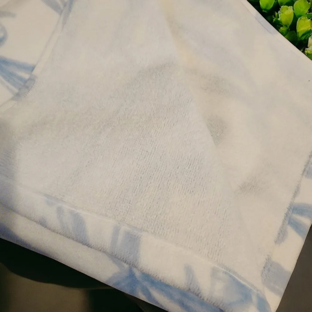 Rachael Zoe Blue White Bows Ribbons S/ 2 Bath Towels 100% Cotton